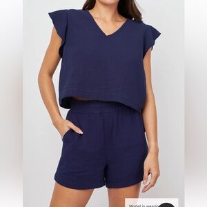 Rails Miley Admiral Blue 100% cotton top and short set.